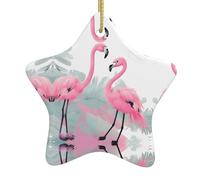 Pink Flamingo Christmas Ceramic Star Ornaments for Xmas Tree Decorations, Cosy Home & Festive Gift Ideas
