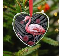 Pink Flamingo Christmas Ornaments - Heart Christmas Tree Decorations with Red String, Winter Holiday Keepsake Pendant for Fireplace, Mantel, Wreath Holiday Party Decor (3.1 Inch)