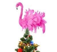 Pink Flamingo Christmas Tree Topper, Fluffy Feather Flamingo Tree Topper, Tropical Summer Tree Ornaments Christmas Tree Decor for Holiday Xmas Party Home (Pink, One Size)