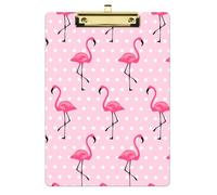 Pink Flamingo Clipboard Folder Acrylic with Low Profile Metal Clip Fashion Design Plastic Clipboards School Stuff for Student Office Product Lawyer Nurse Accessories A4 Letter Size 12.5x9 Inch