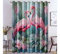 Pink Flamingo Curtains for Bedroom Living Room, Tropical Plant Hibiscus Blackout Curtains Eyelet 90 Drop - Thermal Patterned Window Drapes Home Decor 90x90 Inch 2 Panels K12