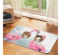 Pink Flamingo Dog Food Mats for Floors, 16x24 Inch Non-Slip Super Absorbent Pet Food Mat, Dishwasher Dog Mat for Food and Water, Cute Rubber Quick Dry Pet Feeding Mat for Dogs Puppy Cats