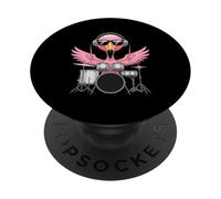Pink Flamingo Drummer With Headphones Drum Kit Beat PopSockets Adhesive PopGrip