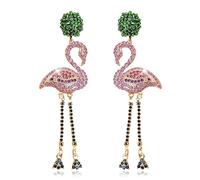 Pink Flamingo Earrings for Women Rhinestone Flamingo Earrings Gifts 3D Cute Animal Earring Jewelry Gift Trendy, Brass, No Gemstone