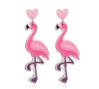 Pink Flamingo Earrings for Women Rhinestone Flamingo Earrings Gifts 3D Cute Animal Earring Jewelry Gift Trendy, Brass, No Gemstone