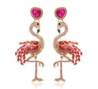 Pink Flamingo Earrings for Women Rhinestone Flamingo Earrings Gifts 3D Cute Animal Earring Jewelry Gift Trendy, Brass, No Gemstone