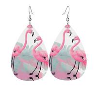 Pink Flamingo Elegant Dangling Teardrop Earrings for Women, Lightweight Leather Earrings, Versatile Everyday Design