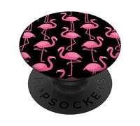 Pink Flamingo Flamenco Party Black Background PopSockets Adhesive PopGrip