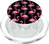 Pink Flamingo Flamenco Party Black Background PopSockets PopGrip for MagSafe