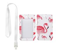 Pink Flamingo ID Card Holder with White Lanyard, Badge Holder Lanyard, Vertical ID Cards Protector for Office, Vertical Name Badges Protector for Worker, Nurse Essentials Teacher Stuff