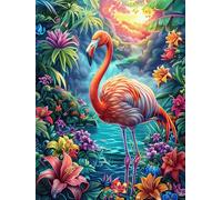 Pink Flamingo in A Tropical Paradise 300 Pcs Jigsaw Puzzle Bundle Fairy Tale Scenery Cartoon Family Puzzle Lovers Fun Family Game Mindful Activity Spring Durable Cardboard 300 PCS