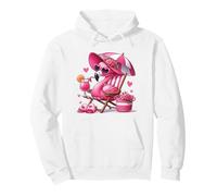 Pink Flamingo in Chair with Drink, Flowers, and Hearts Art Pullover Hoodie