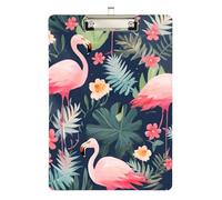 Pink Flamingo Leaves Clipboard Decorative Clipboard Standard A4 Letter Size Clipboards, 12.5 x 9 Inches Silver Clip, Silver12x9in