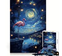 Pink Flamingo Night Scene Jigsaw Puzzle 1000 Piece for Teenagers Logic Train Toy Light Relax Smooth Cut Wall Art Decor (38x26cm)