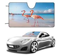 Pink Flamingo on Beach Car Windshield Sun Shade Thickened Automotive Glass Sunshade Foldable Sun Shade Keeps Your Vehicle Cool Universal Windshield Cover for Car Trucks SUV