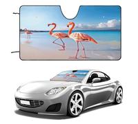 Pink Flamingo on Beach Car Windshield Sun Shade Thickened Automotive Glass Sunshade Foldable Sun Shade Keeps Your Vehicle Cool Universal Windshield Cover for Car Trucks SUV