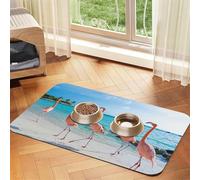 Pink Flamingo on Beach Patterned Pet Feeding Mat with Water-Absorbing PU Top & Rubber Base - Anti-Slip Dog Cat Food Mat for Cats, Dogs & Pets, 30x45cm