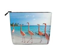 Pink Flamingo on Beach Patterned Women's Cosmetic Bag, Single Layer Toiletry Bag, Suitable for Daily Storage, Travel, and Business Trips.