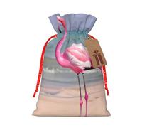 Pink Flamingo On Beach Print Christmas Bag Drawstring Bags For Holiday Presents Xmas Sack Party Decor Gift