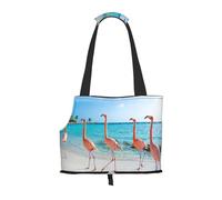 "Pink Flamingo on Beach Prints Small Dog Carrier Bag, Portable Cat Carrier Handbag, Foldable Pet Carrier Bag, Personalized Pattern Design"