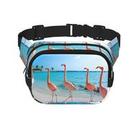 Pink Flamingo On Beach Unisex Adjustable Waist Square Double Layer Waist Pack for Outdoor Activities Travelling Running Hiking