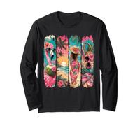 Pink Flamingo Palm Tree Tropical Summer Beach Vacation Women Long Sleeve T-Shirt