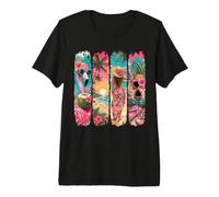 Pink Flamingo Palm Tree Tropical Summer Beach Vacation Women Premium T-Shirt