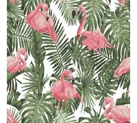 Pink Flamingo Paradise Wallpaper - Tropical Green Leaves Forest - Monstera Palm Tree - Exotic Summer - Paste The Wall Vinyl