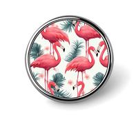 Pink Flamingo Pattern Badge Holder Personalized Metal Button Pin Fashion Round Badge with Pattern Pin DIY Button Badges Exquisite Brooch Crafts Gift Clothes Decorative Pins