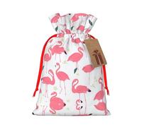 Pink Flamingo Pattern Christmas Drawstring Sack Gift Bag, Lightweight And Cute In Design