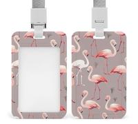 Pink Flamingo Pattern ID Badge Holder Durable ABS Plastic Card Case Protector with Lanyard, Push-Pull Slot, Stylish Lanyard ID Card Holders for Office Corporate Use