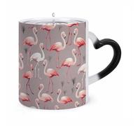 Pink Flamingo Pattern Mugs Heat Sensitive Color Changing Cup Heart Handle Ceramic Coffee Mugs Morphing Mug Funny Magic Mug Fashion Tea Cup Novelty Coffee Cups for Gift