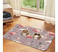 Pink Flamingo Pattern Pet Feeding Mat 30x45cm, Absorbent Dog Mat for Food and Water Bowl, PU Leather Cat Food Mat Waterproof Dog Bowl Mats Quick Dry Pet Placemats-No Stains