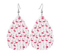 Pink Flamingo Pattern Piercing Teardrop Earrings Set, Fashion Leather Earrings Dangle Hoop For Women Birthday Party Jewelry Gift
