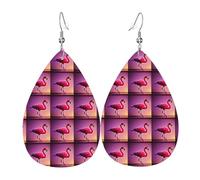 Pink Flamingo Pattern Print Double-Sided Drop Earrings, Accessories,Dangle Earrings For Women All Occasions