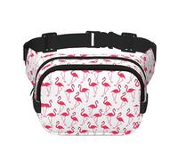 Pink flamingo pattern Print Fashion Waist Packs Square Layer Waist Bag Black Belt Bag with Adjustable Strap, Black, One Size