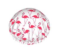 Pink flamingo pattern Print Shower Caps,Double Layers water-resistanted Hair Cap with Elastic and Reusable