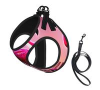 Pink Flamingo Pattern Print Small Dog Harness with Leash Set, No Escape Easy Walk Puppy Harnesses for Training Walking