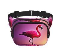Pink Flamingo pattern Print Square Double Layer bag Waist Bag Trendy Pack Travel Bag with Adjustable Bel, Black, One Size
