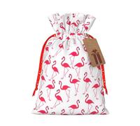 Pink Flamingo Pattern Printing Fashion Drawstring Bag With Kraft Tag For Christmas Halloween Party Gift Packaging