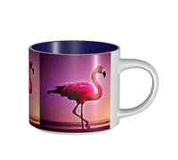 Pink Flamingo Pattern Printing Large-Capacity Ceramic Mugs Functional Cups For Home Office Sleek Design Comfort Grip Handle
