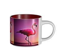 Pink Flamingo Pattern Printing Large-Capacity Ceramic Mugs Functional Cups For Home Office Sleek Design Comfort Grip Handle