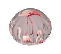 Pink Flamingo Pattern Shower Cap For Women Reusable Double Layers Bathing Bath Cap Hair Caps Waterproof Elastic Band Ladies Spa Salon Shower Hat Hair Caps