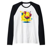 Pink Flamingo Peace Sign Retro Pop Bird Graphic Gesture Raglan Baseball Tee
