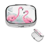 Pink Flamingo Pill Box 2 Compartment Medicine Pill Organizer Square Pill Case for Purse & Pocket Travel Pillbox Portable Metal Medicine Vitamin Fish Oil Organizer Unique Gift