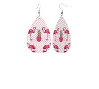 Pink Flamingo Pineapple Exquisite Waterdrop-Shaped Leather Earrings With Double-Sided Print - Lightweight, Durable, And Stylish Accessory For Every Occasion