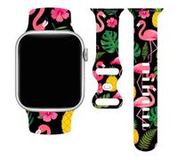 Pink Flamingo Pineapple IWatch Bands 38mm 40mm 41mm, Palm Leaf Watch Band Wristbands Silicone Strap Compatible With Apple Watch Replacement For Sport Smartwatch Summer Series 10/Se/Ultra For Women Men