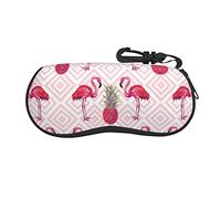 Pink Flamingo Pineapple Lightweight Soft Sunglasses Case,Neoprene Zipper Glasses Pouch,Portable Eyeglasses Bag With Hook For Women Men