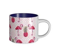 Pink Flamingo Pineapple Printing Large-Capacity Ceramic Mugs, Versatile Cups for Coffee,Tea,Easy to Hold,Perfect for Workspaces