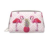 Pink Flamingo Pineapple Toiletry Cosmetics Bag, Portable Travel Cosmetic Makeup Bag,PVC Leather,with Compartments